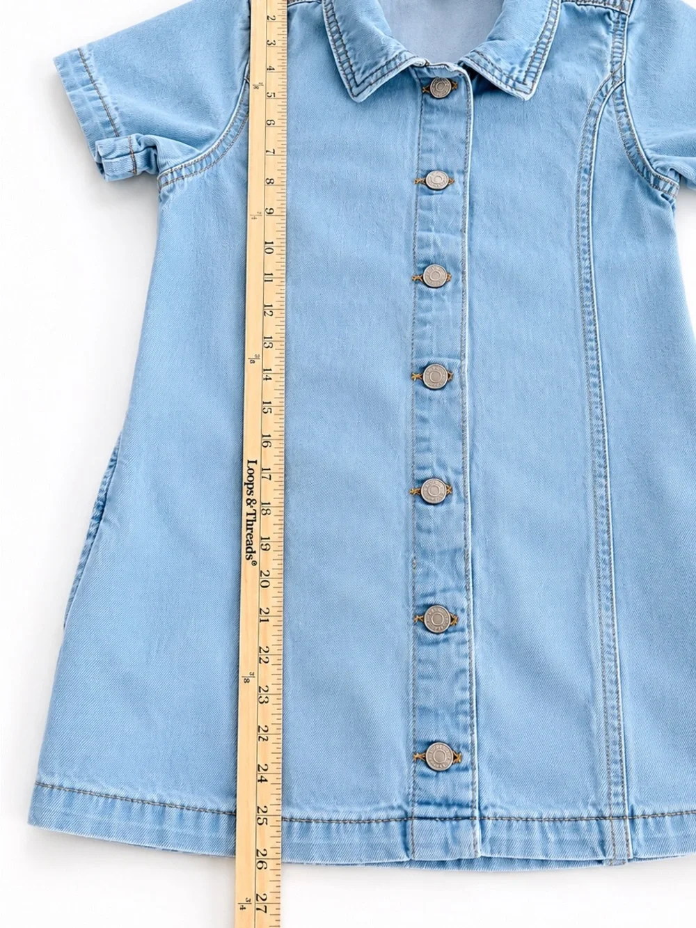 Cat & Jack Girls Denim Button Front Dress Size M 8 Light Wash Short Sleeve